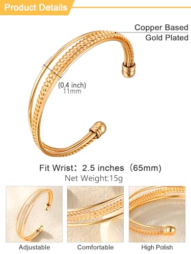 U7 Unisex Simple Cuff Bracelet 18K Real Gold Platinum Plated Fine Bracelets Fashion Jewelry Open Bangle Cuff Bracelets, Twisted or Heart Style - color: G.Elegant Cuff-Gold