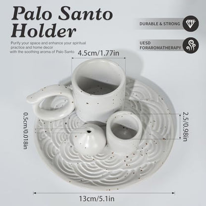 MOUGIGI 5-in-1 White Ceramic Palo Santo Burner & Holder - Small Candle and Smudge Tray for Incense Sticks & Cones, Sage, Zen Meditation Altar Accessory – Compatible with Matches for Aromatic Scents - color: Multifunctional Palo Plate-white