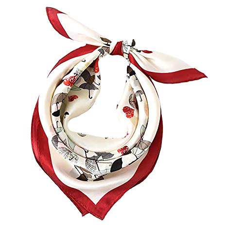 ANDANTINO 100% Mulberry Silk Scarf -21” Lightweight Square Neckerchief – Breathable Digital Printed Scarves with Gift Packed - color: Beige Red