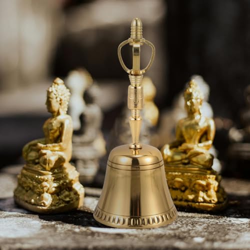 Vaguelly Portable Buddha Prayer Bell Traditional Four-point Hand Bell for Home Meditation Soothing Sound for Relief and Aesthetic Decor