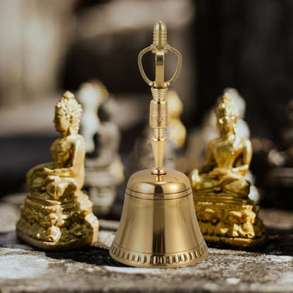 Vaguelly Portable Buddha Prayer Bell Traditional Four-point Hand Bell for Home Meditation Soothing Sound for Relief and Aesthetic Decor