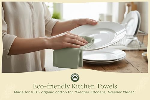 Organic Cotton Sage Flour Sack Kitchen Towels - 10 Pack, 27"x27", Highly Absorbent, Lint-Free Flour Sack Tea Towels for Baking, Kitchen and Dish Drying - 100% Cotton Sage Dish Rags (10 Pack) - color: Sage