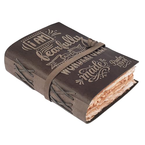LEATHER VILLAGE Leather Bound Vintage Journal for Men & Women – Handmade Bible Verse Christian Embossed Journal, 200 Pages Deckle Edge Watercolor Paper for Writing, Praying & Gifting, 7" x 5", Grey - color: Grey