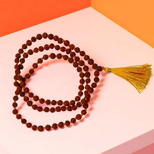 Rudraksha Mala 5mm Beads, Natural Rudraksha Bead Necklace for Men & Women, Spiritual Jewelry for Daily Wear, Yoga & Meditation, Hindu Sacred Beads for Protection & Energy