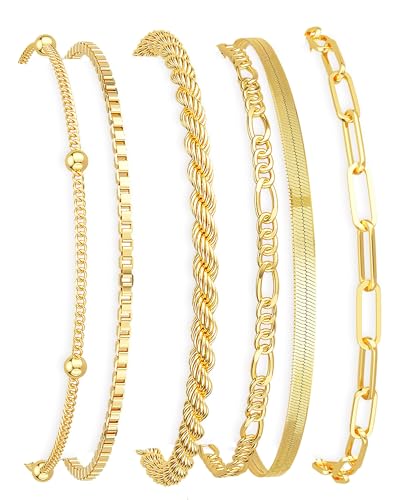 DEARMAY Gold Bracelets for Women Waterproof, 14K Gold Plated Stackable Jewelry Sets Non Tarnish Trendy Thin Dainty Cuban Link Paperclip Chain Bracelet Stack Fashion Accessories Gifts for Womens - style: 6Pcs BRACELET