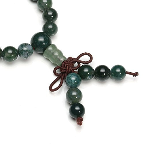 Jovivi 108 Mala Beads Bracelet 6mm 8mm Natural Indian Agate/Green Moss Agate Gemstone Healing Crystal Stone Beaded Bracelet Hand Knotted Prayer Mala Beads Necklace for Yoga Meditation Balance - color: 6mm - Moss Agate