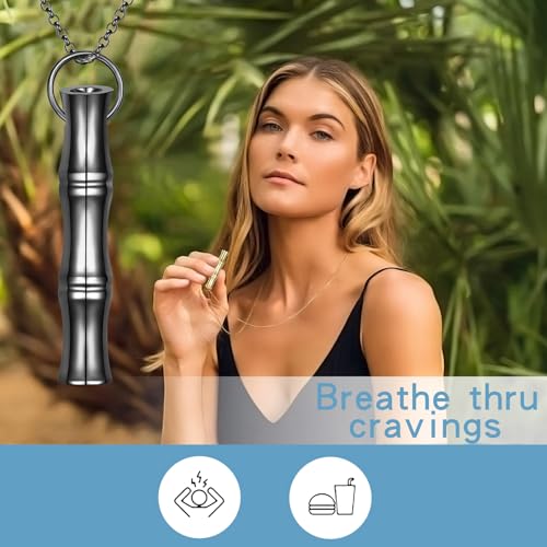 COTATI Anxiety Breathing Necklace Breathe Easy Mindfulness Necklace Stainless Steel Pendant for Women Men Natural Calm & Stress Relief