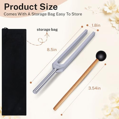 128Hz Aluminum Alloy Tuning Fork, Sound Vibration Tool with Silicone Hammer & Storage Pouch, Relaxing Vibration Device for Yoga Meditation, Daily Stress Calming & Body Leisure Care