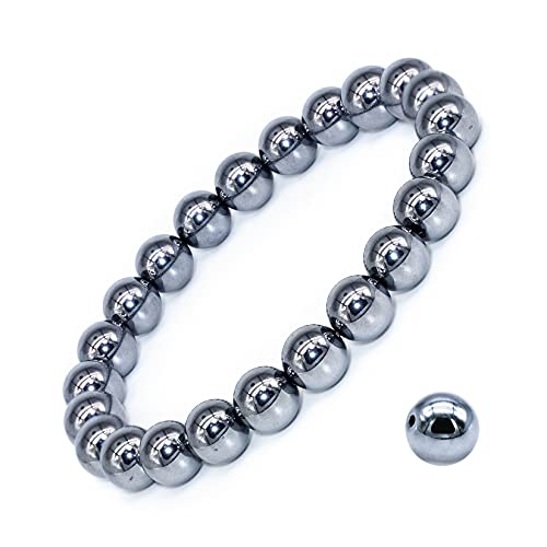 8mm Natural Gemstone Stretch Bracelet, Handmade Unisex Crystal Bracelets for Meditation, Yoga, Spiritual Healing & Positive Energy - color: Silver Hematite