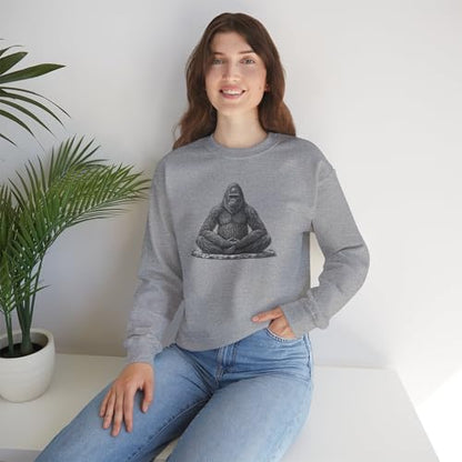 Zen Bigfoot Sweatshirt, Meditation Crewneck, Relaxing Meditating, Cozy Sasquatch Jumper, Yeti Pullover, Sport Grey