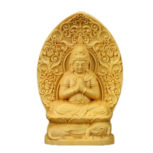 Ulalaza Boxwood Buddha Statue Solid Wood Carvings Carved Locker Box Sculpture Decoration - color: S8-yellow