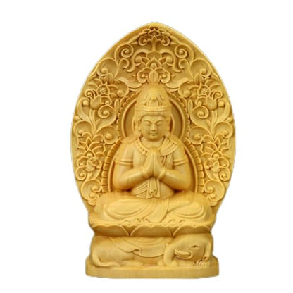 Ulalaza Boxwood Buddha Statue Solid Wood Carvings Carved Locker Box Sculpture Decoration - color: S8-yellow