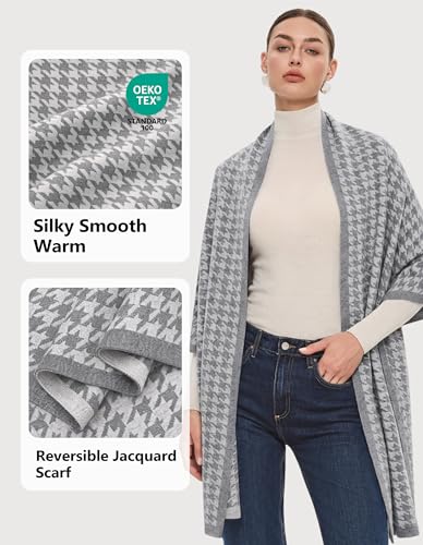 PULI Women's Pashmina Shawl Wraps for Evening Dress Large Scarf Blanket Long Wedding Bridal Winter Warm Shoulder Wrap - color: Houndstooth-slate Gray