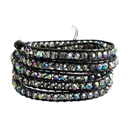 YGLINE Natural Stone Wrap Bracelet for Women Boho Bracelets Healing Crystal Beaded Bracelet Adjustable 3/5 Wraps Bracelet Handmade Birthday Gifts for Women - color: black crystal