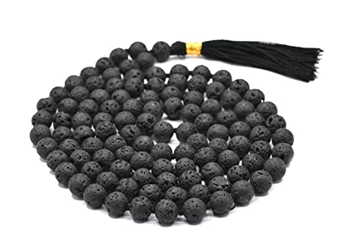 Amazing Gemstone Lavastone Mala Beads - 108 Prayer Beads for Meditation and Mindfulness Practice, Handcrafted Mala Beads with Natural Gemstones for Spiritual Healing and Relaxation (Knotted) - color: Lava Stone, style: Knotted