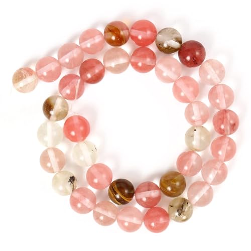 About 45pcs 8mm Natural Stone Beads Fire Cherry Quartz Beads Energy Crystal Power Gemstone for Jewelry Making, DIY Bracelet Necklace - color: Fire Cherry Quartz, size: 8mm