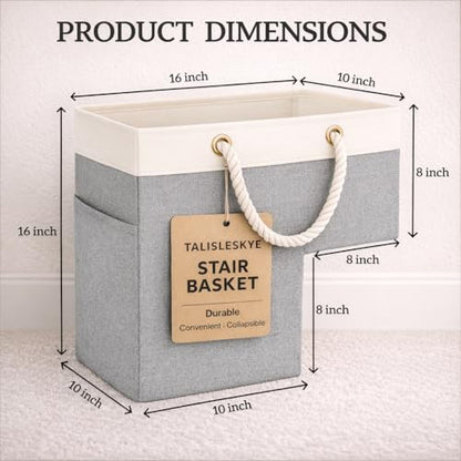 Stair basket,Foldable staircase baskets,Stair basket for wooden and carpeted stairs,Step stairs storage baskets with handle.1pcs - color: grayish white