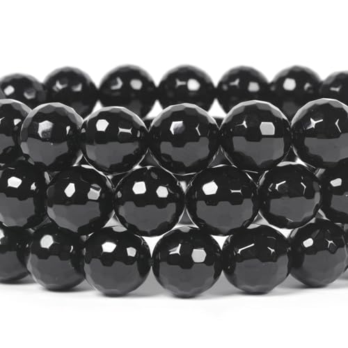 Justinstones Gemstone Crystals Chakra Beads Bracelet Crystal Healing 10mm Round Stretchable Bracelet for Her Gift - color: Faceted Black Agate