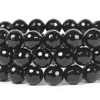Justinstones Gemstone Crystals Chakra Beads Bracelet Crystal Healing 10mm Round Stretchable Bracelet for Her Gift - color: Faceted Black Agate