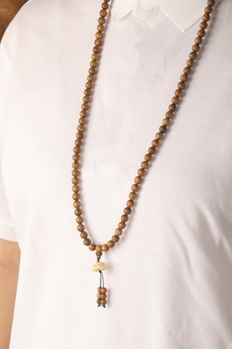Natural Green Sandalwood 108 Mala Bead Necklace Buddhist Prayer Beads for Meditation or Yoga - style: Handcarved Lotus