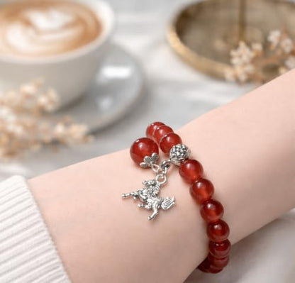 Betterdecor Feng Shui Chinese Zodiac Horse Red Agate Bead Bracelet for good luck