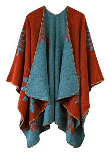 Urban CoCo Women's Color Block Shawl Wrap Open Front Poncho Cape - color: Series 24-orange