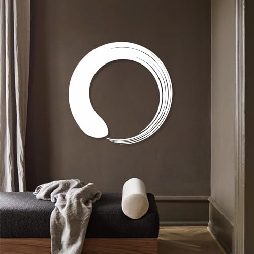 Zen Circle Enso Metal Wall Art - Spiritual Meditation Room Decor for Living Room, Bedroom (39x39cm, White)