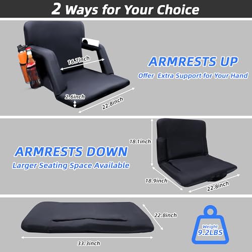 Stadium Seats for Bleacher Chairs (Black, Wide-22.5"-1 Pack) | Back Support, Cushion - size: Wide-22.5"-1 Pack