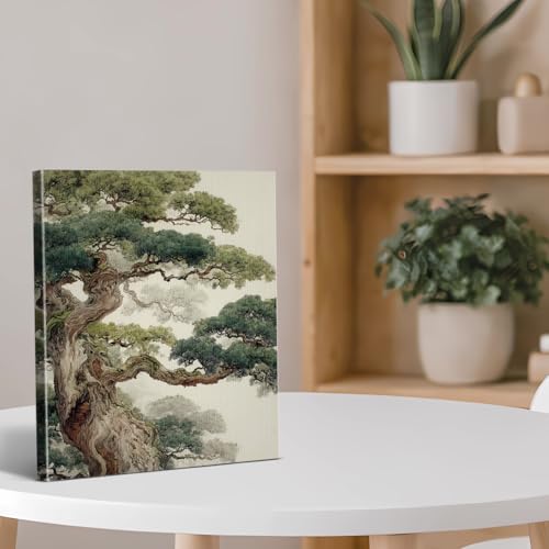 Ancient Pine Tree Wall Art Decor Japanese Nature Poster Painting Zen Botanical Wall Decor for Home Bedroom Living Room 8x10 Inch Canvas Framed