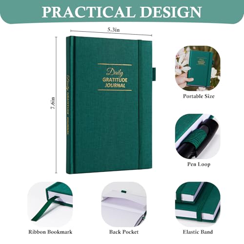 Comkiso Gratitude Journal with 4 Inspirational Stickers: Undated Daily Gratitude Journal for Women and Men - More Happiness, Affirmation, and Mindfulness in A Few Minutes with Prompts & Quotes (Green) - color: B. Green