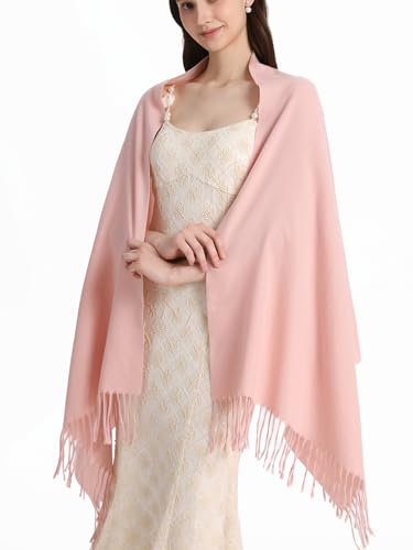 Pashmina Shawl and Wraps for Evening Dresses Resemble Cashmere Scarf for Women Wedding Winter Warm Shawls - color: Pink