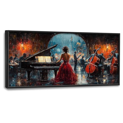 Music Piano Large Wall Art Cello Performance Pictures Wall Decor Musician Canvas Hotel Print Painting Modern Artwork Home Decoration for Dining Living Room Bathroom Bedroom Office Framed 60"x30" - color: Piano Cello, size: 60"L x 30"W