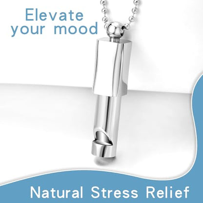 Anxiety Whistle Frequency Healing Devices Mindfulness Breathing Necklace Meditation Stress Relief Tuning Tool Outdoor Emergency Life Saving Tools Jewelry Gift for Women Men - color: Steel