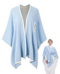 MissShorthair Knit Shawl Wraps for Women Boho Crochet Shawls Cape Open Front Cardigan - color: Sky Blue & Creme