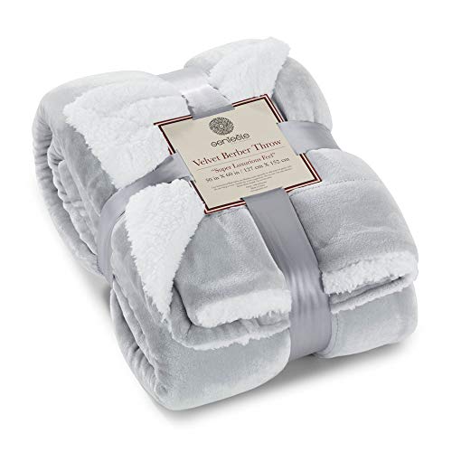 Sherpa Throw Blanket Super Soft Reversible Ultra Luxurious Plush Blanket, 50 x 60 inches, Silver/White - color: Silver / White, size: Throw (50" x 60")