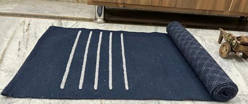 Generic Handcrafted Hand Woven Natural Organic Cotton Mat Blue Stylish Modern Carpet for Adults & Seniors Meditation Yoga Fitness and Prayer Use