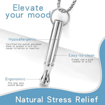 Mindfulness Breathing Necklace Stress Relief Pendant Stainless Steel Anxiety Breathe Necklace for Women Men - color: Steel+Black