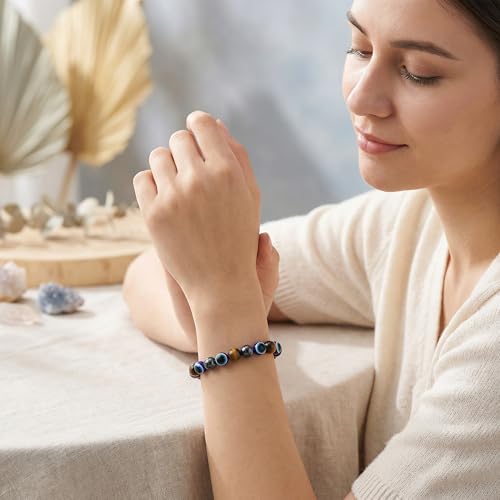 Bivei Protection Bracelet, Strength Crystal Healing Bracelet 8MM - Spiritual Stretch Beaded Jewelry for Women Men Gift - color: Protection