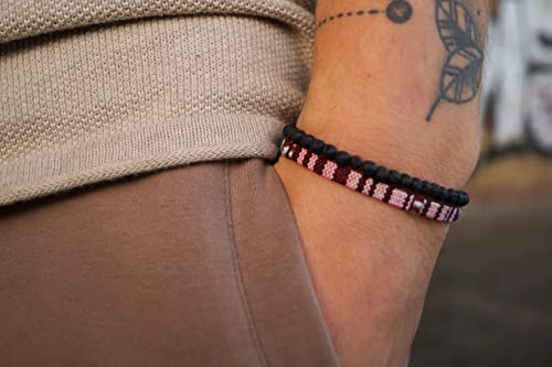 Made by Nami 2 Pcs Boho Surfer Bracelets for Men and Women Waterproof and Adjustable Beach Bracelets for Men and Women Set of 2 Beaded & Braided - color: Lava-Beads & Ruby Red
