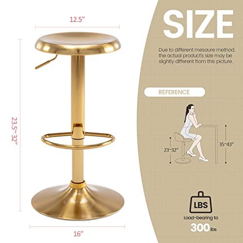 Adjustable Bar Stools Set of 2, Swivel Round Metal Airlift Barstools, Backless Counter Height Bar Chairs for Kitchen Dining Room Pub Cafe (Gold) - color: Gold, size: 2 pcs