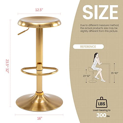 Adjustable Bar Stools Set of 2, Swivel Round Metal Airlift Barstools, Backless Counter Height Bar Chairs for Kitchen Dining Room Pub Cafe (Gold) - color: Gold, size: 2 pcs