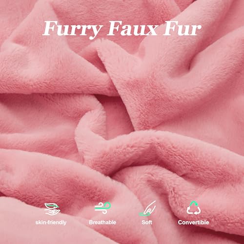 Hobestluk 3 in 1 Bean Bag Chair Giant Bean Bag Chairs for Adults with Chevron Plush Fur Cover Convertible Bean Bag Floor Cushion with Machine Washable Cover for Living Room (Plush Pink) - color: Hot Pink