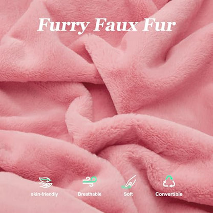 Hobestluk 3 in 1 Bean Bag Chair Giant Bean Bag Chairs for Adults with Chevron Plush Fur Cover Convertible Bean Bag Floor Cushion with Machine Washable Cover for Living Room (Plush Pink) - color: Hot Pink