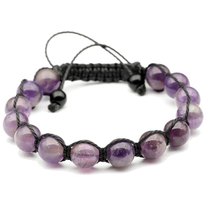 ElisaJewelryArt - Natural Black Onyx Beaded Bracelet Genuine Gemstone Strenght Crystal Macrame Bracelet Unisex Bracelet - color: Amethyst, size: MEN