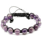 ElisaJewelryArt - Natural Black Onyx Beaded Bracelet Genuine Gemstone Strenght Crystal Macrame Bracelet Unisex Bracelet - color: Amethyst, size: MEN