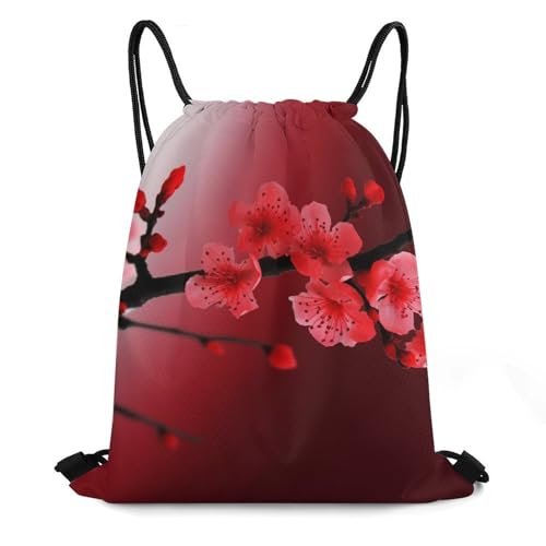 Red Cherry Blossom Drawstring Backpack Travel Sports Drawstring Bags Portable Storage Gym Bag for Men Women, 35*42cm, Style-4 - color: Style-4