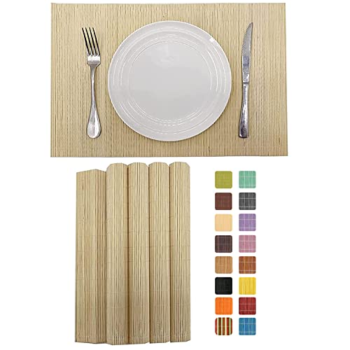 Set of 4 Pcs Bamboo Placemats Sushi Rolling Mat Japanese Style Natural Anti-Slip Bamboo Placemats Washable Heat-Resistant Table Mats for Dining Room and Kitchen（Natural Color） - color: Natural Color, size: Set of 4