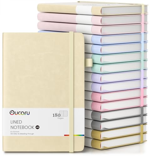 Oucaru Lined Journal Notebook, 16 Pack, 180 Pages, A5 Journals for Writing, 100 GSM Thick Paper, Small Notebooks Daily Journal for Women Men Work, Business, School, Travel Supplies - color: 8 Pastel Colors