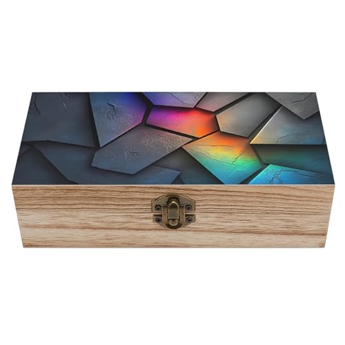 Geometric Wooden Storage Box (7.9" X 3.9" X 2.3"),Vintage Wooden Jewelry Box with Hinged Lid Natural Wood Keepsake Storage Boxes, Decorative Rustic Organizer for Home Decor Crafts Rings Gifts - color: Geometric