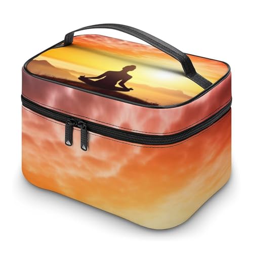 Makeup Bag Yoga Meditation Printed Large Capacity Travel Make Up Bag for Cosmetics Vertical Storage Water-Resistant Leather Toiletry Organizer Skincare Makeup Organizer Bag